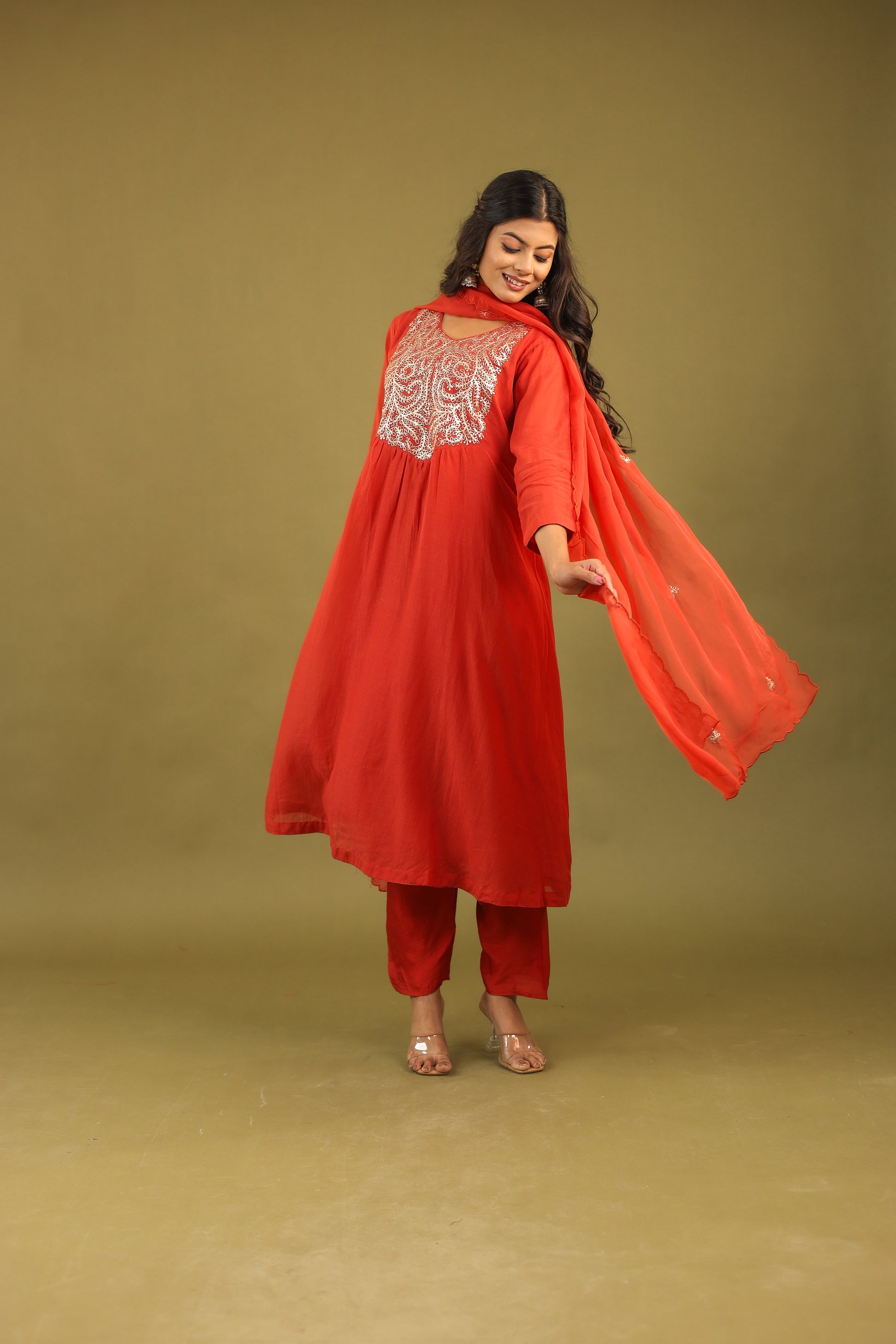 Graceful Radiance – Mul Chanderi Embroidered Suit Set