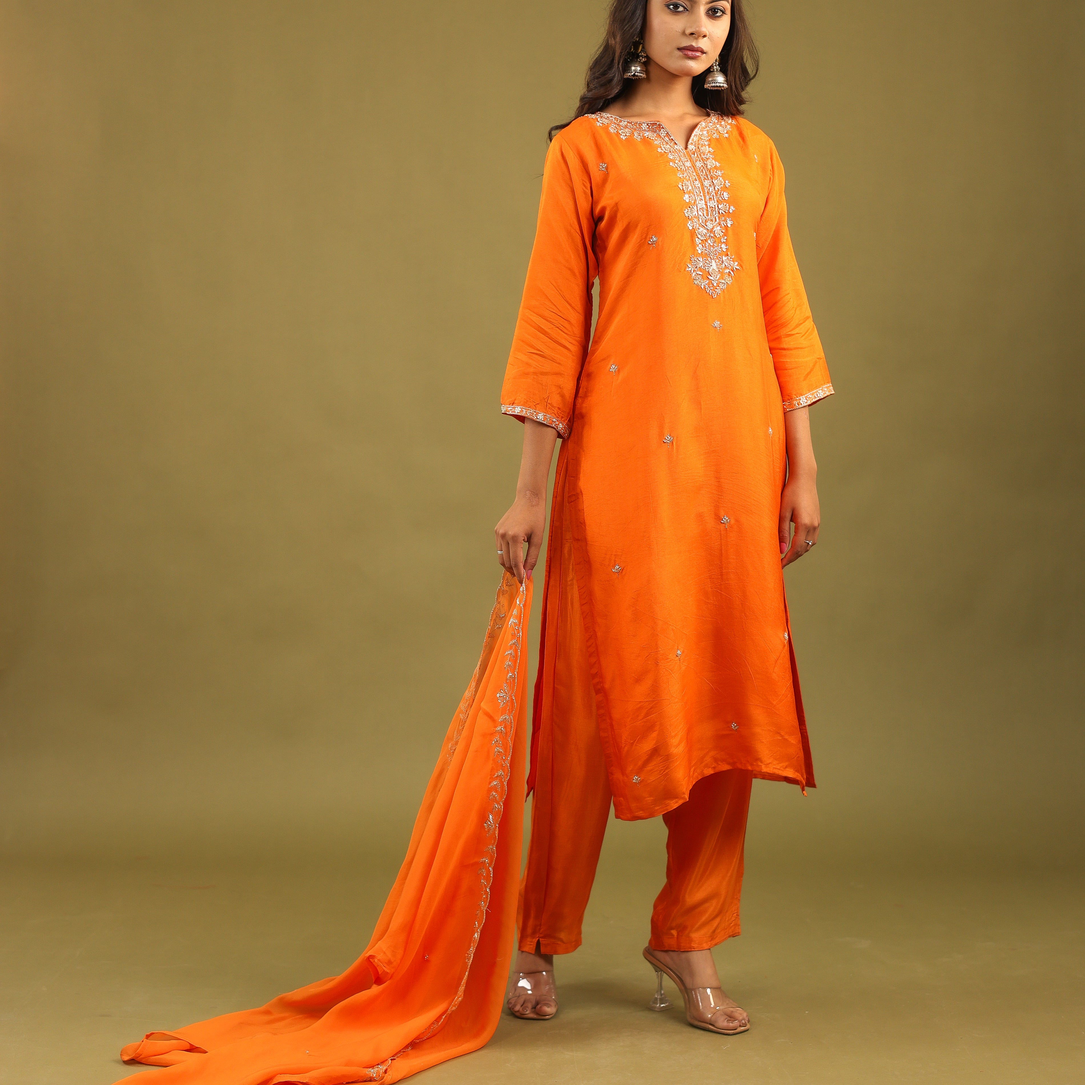 Regal Allure – Embroidered Dola Silk Suit Set for Women