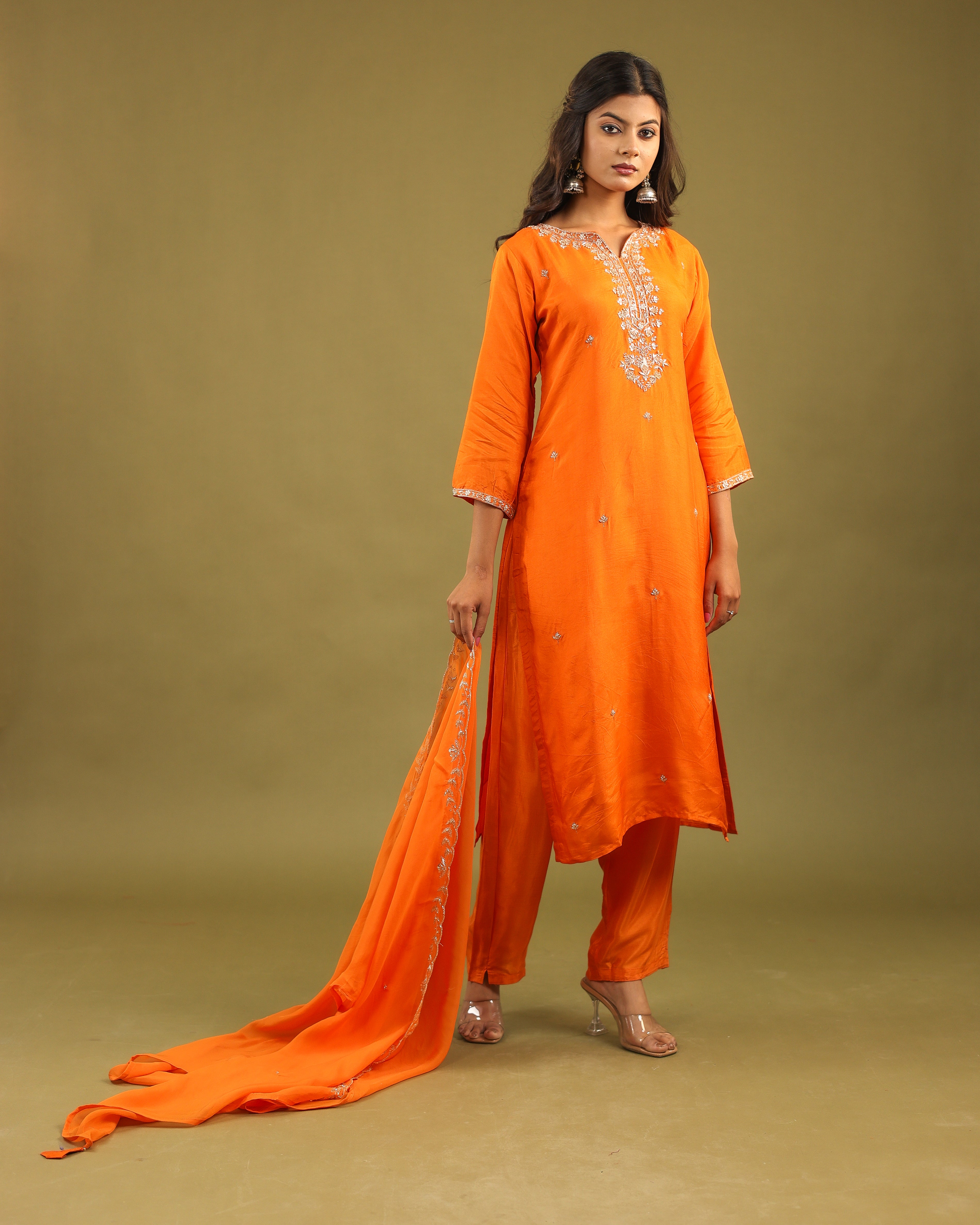 Regal Allure – Embroidered Dola Silk Suit Set for Women
