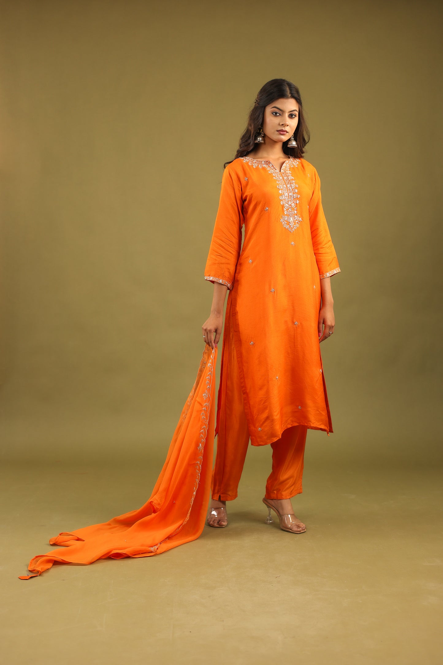 Regal Allure – Embroidered Dola Silk Suit Set for Women