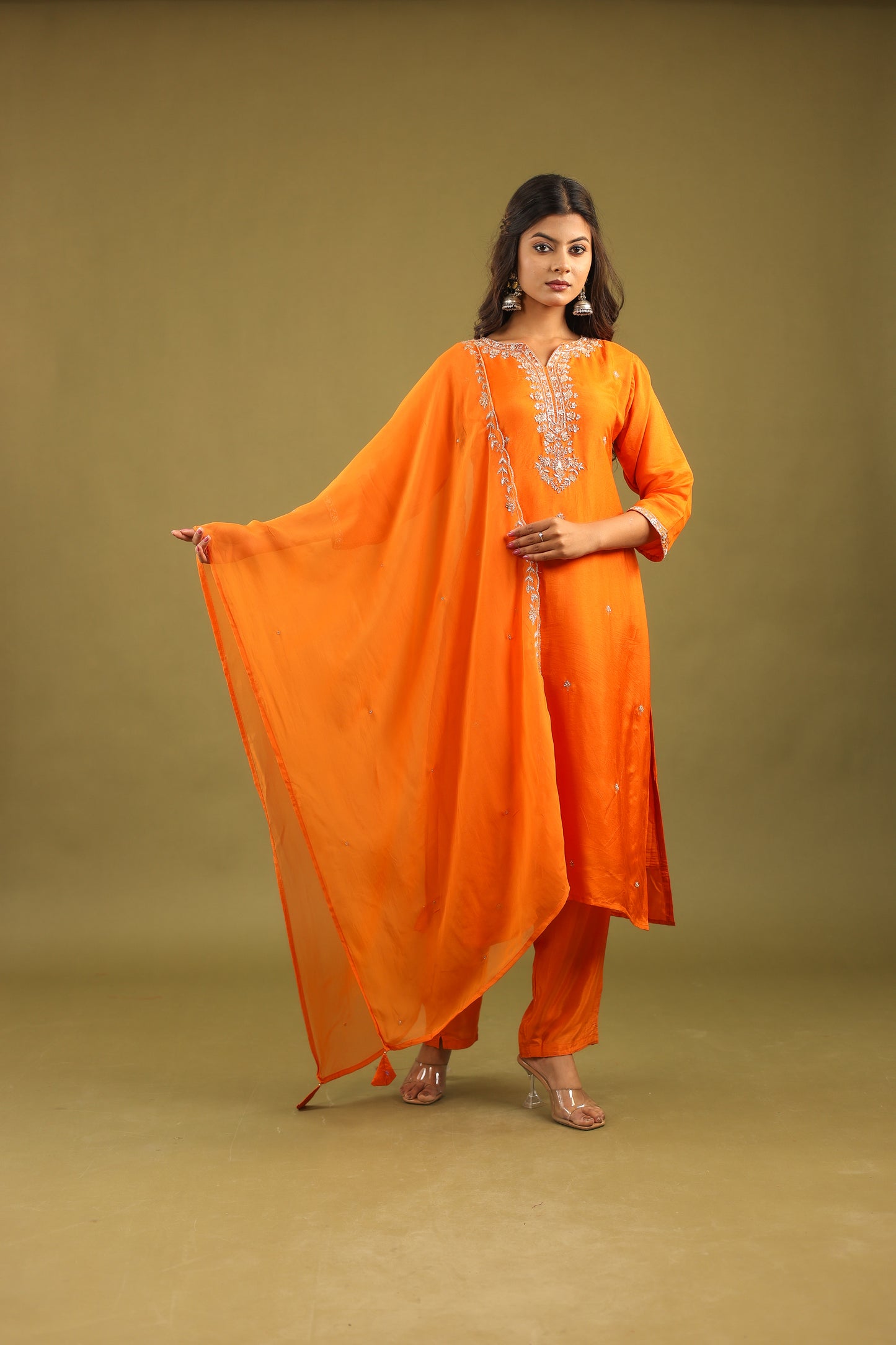 Regal Allure – Embroidered Dola Silk Suit Set for Women