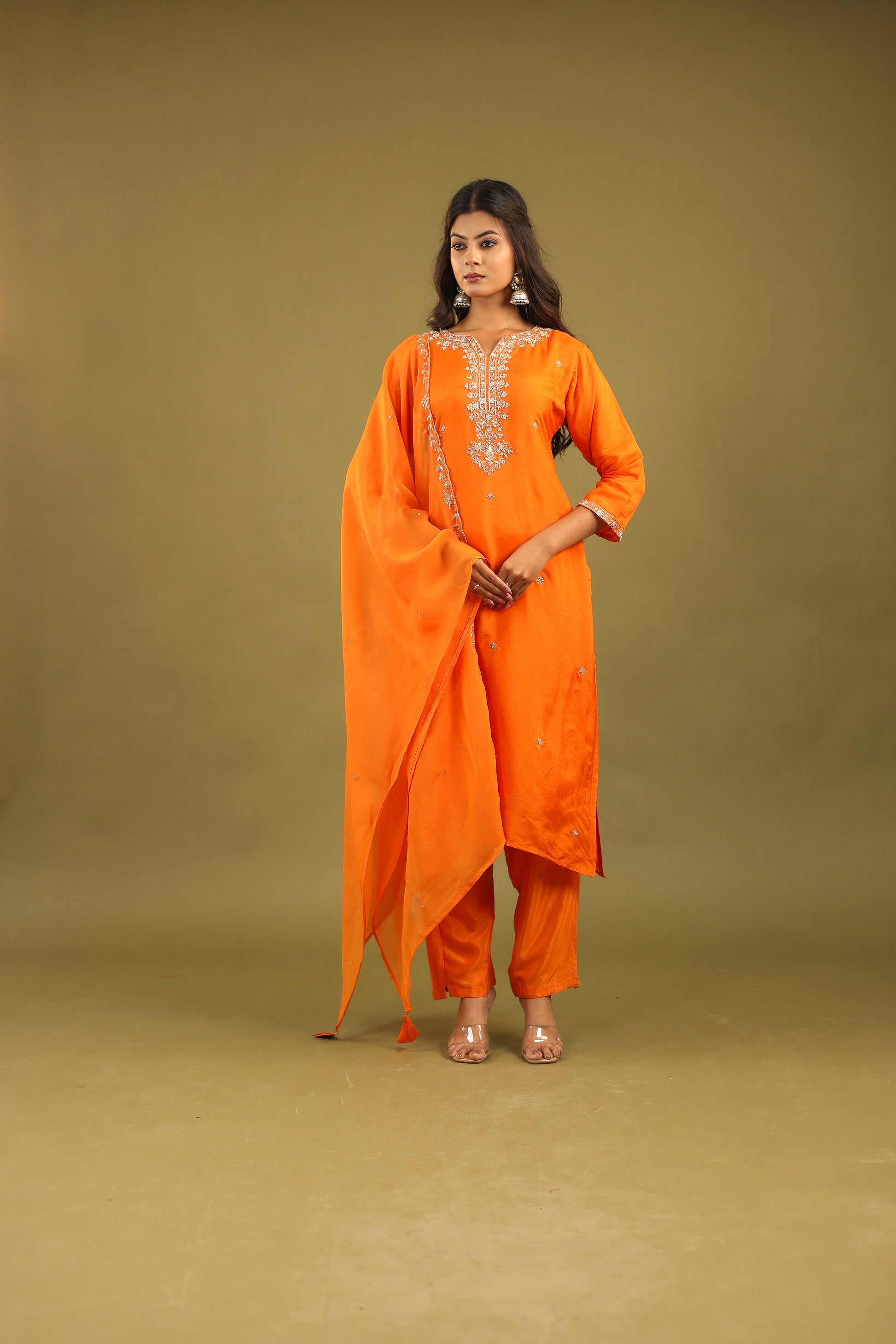 Regal Allure – Embroidered Dola Silk Suit Set for Women