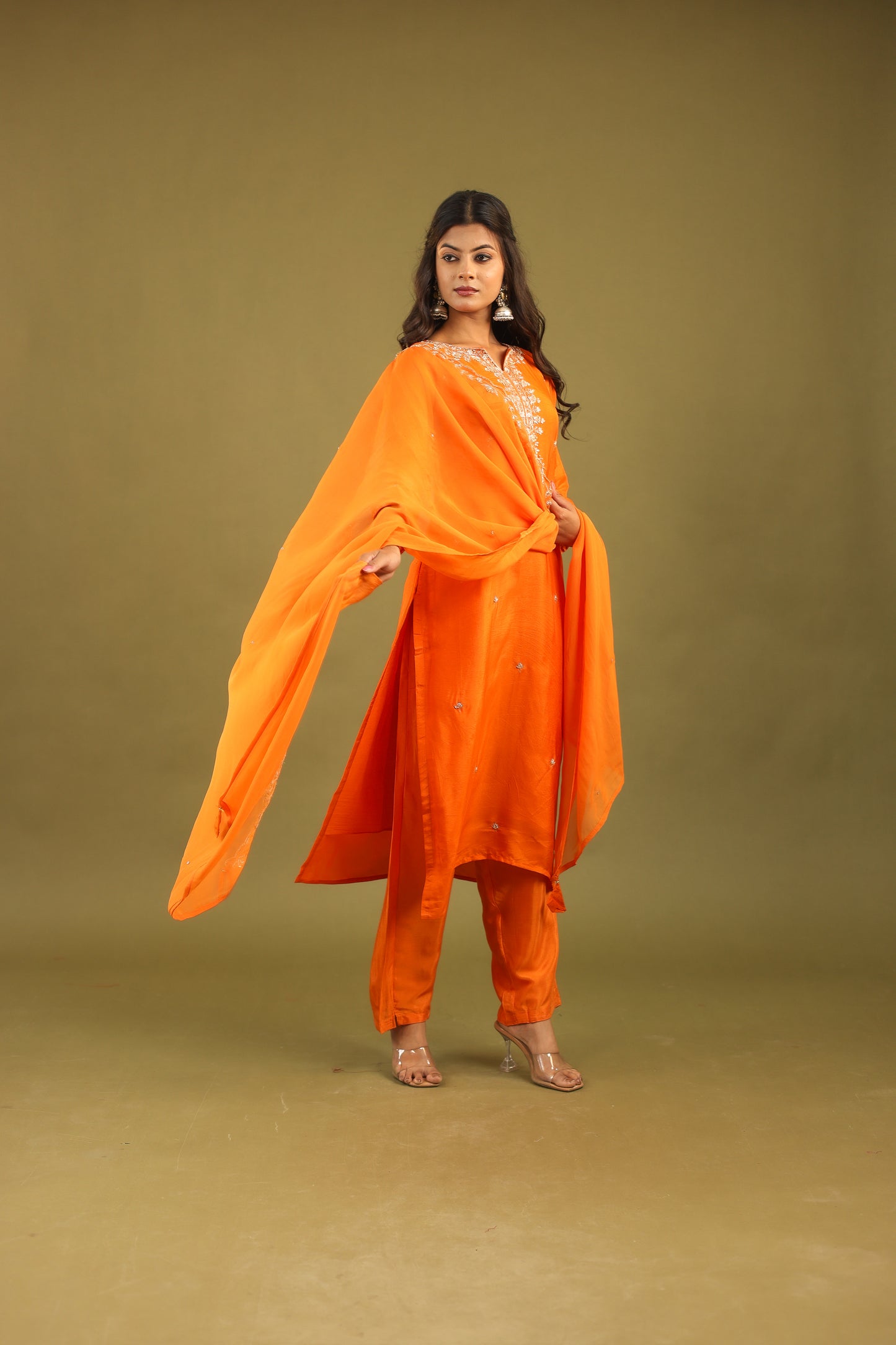 Regal Allure – Embroidered Dola Silk Suit Set for Women