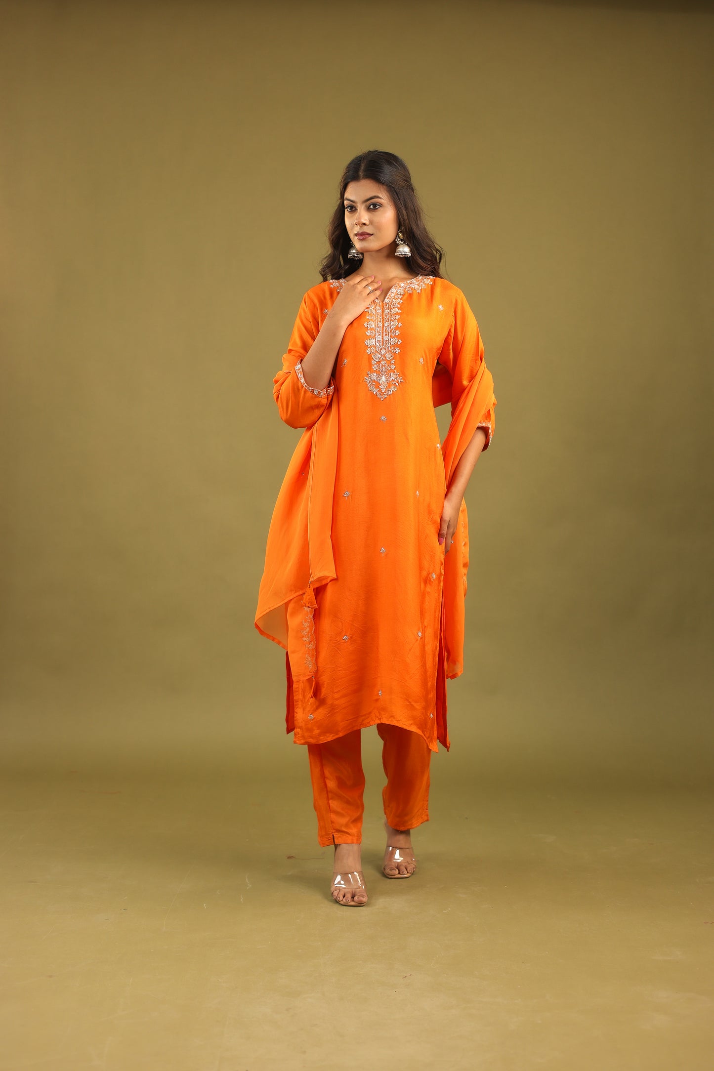 Regal Allure – Embroidered Dola Silk Suit Set for Women