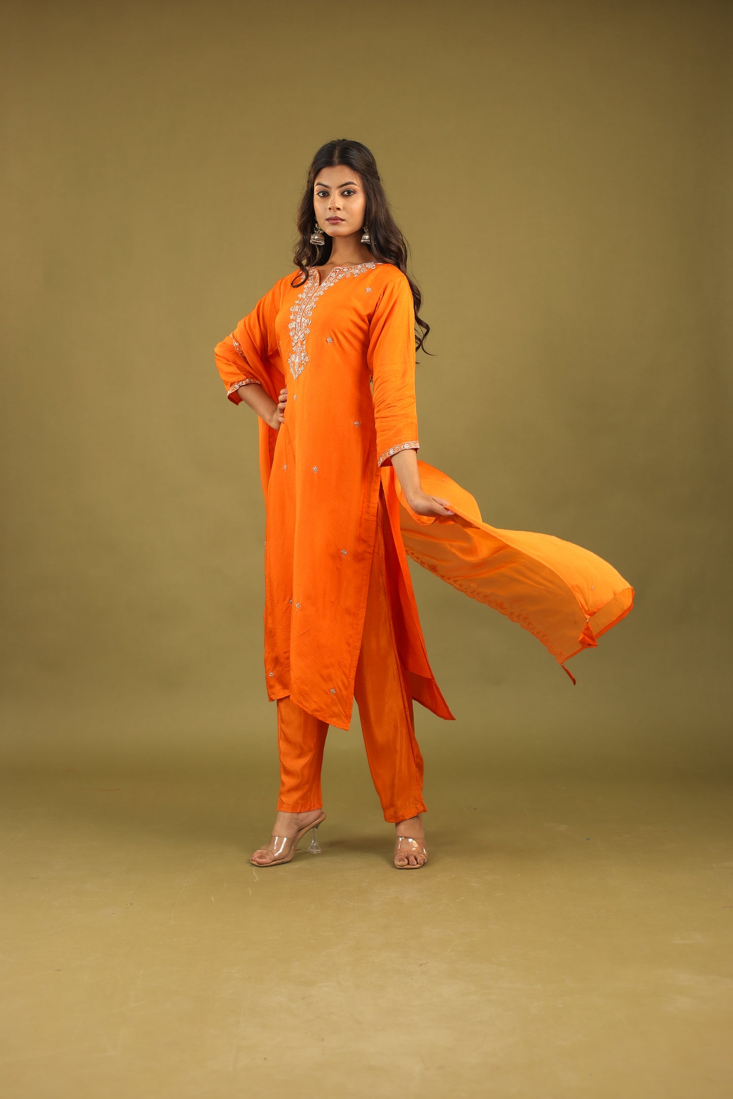 Regal Allure – Embroidered Dola Silk Suit Set for Women