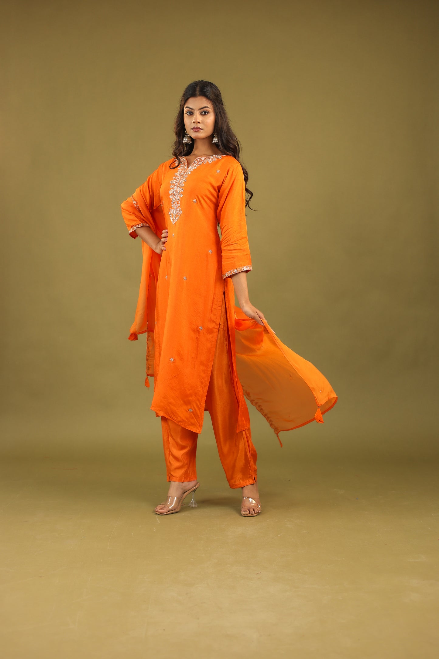 Regal Allure – Embroidered Dola Silk Suit Set for Women