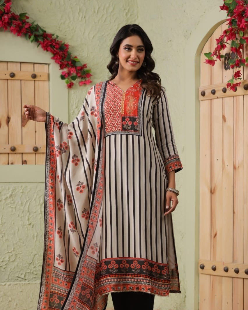 Elegant Pure Muslin Dress with Dupatta – Lightweight & Graceful Multi