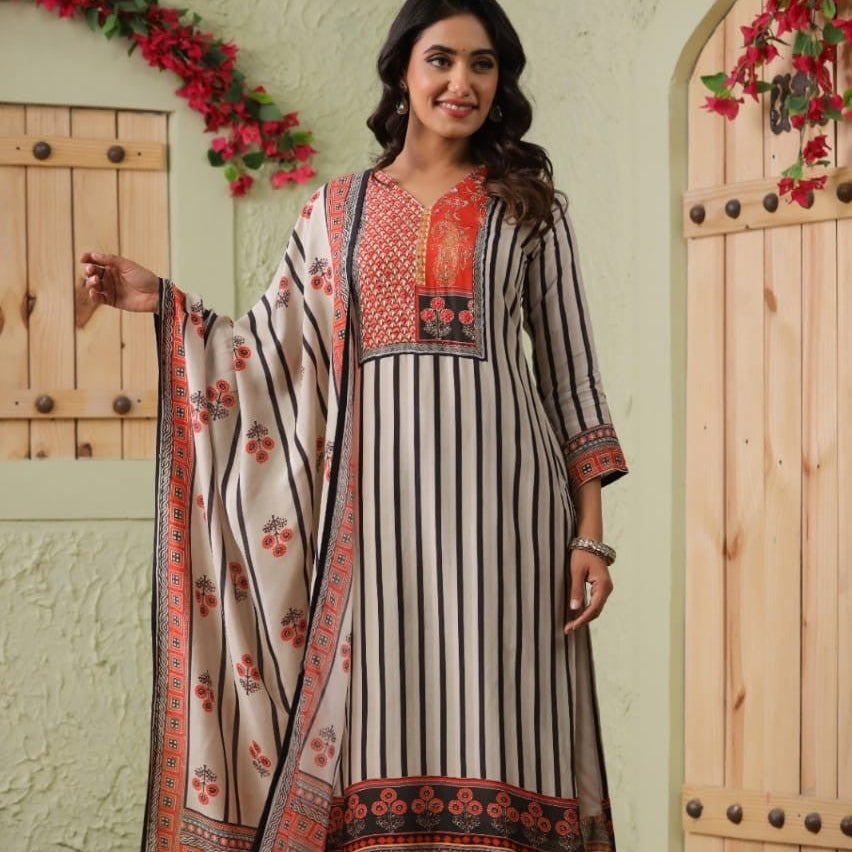 Elegant Pure Muslin Dress with Dupatta – Lightweight & Graceful Multi