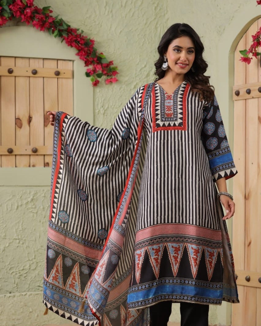 Elegant Pure Muslin Dress with Dupatta – Lightweight & Graceful Multi