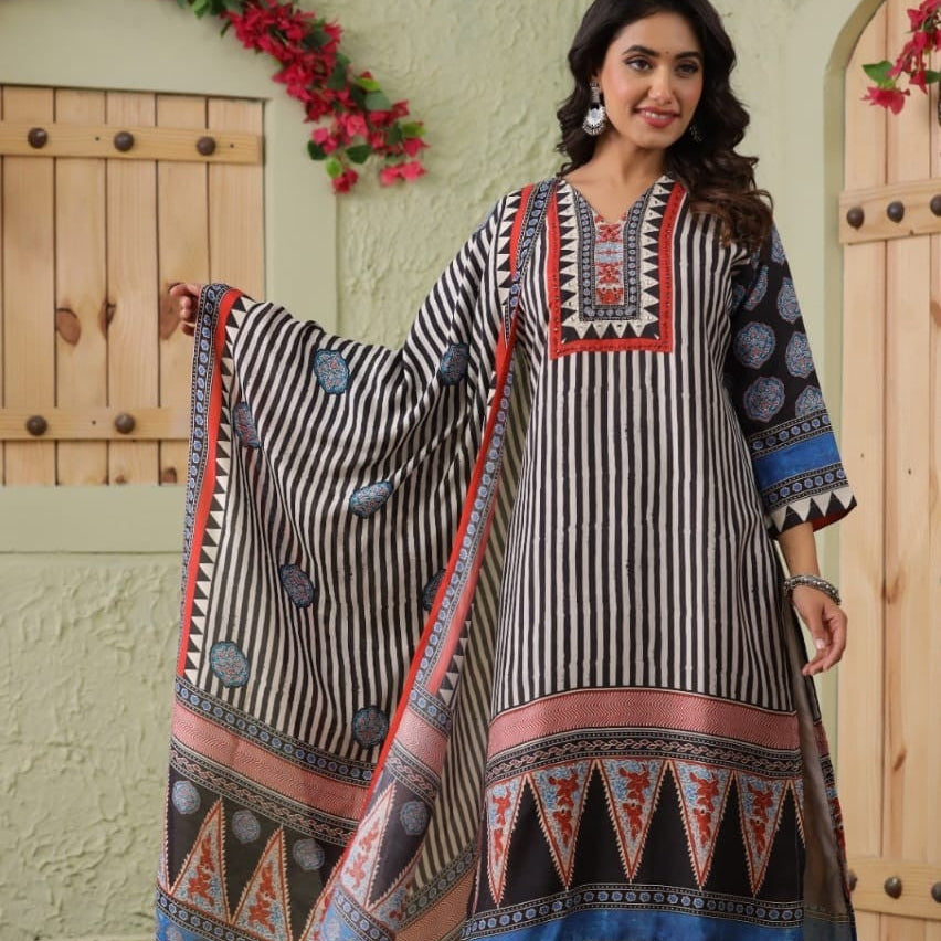 Elegant Pure Muslin Dress with Dupatta – Lightweight & Graceful Multi