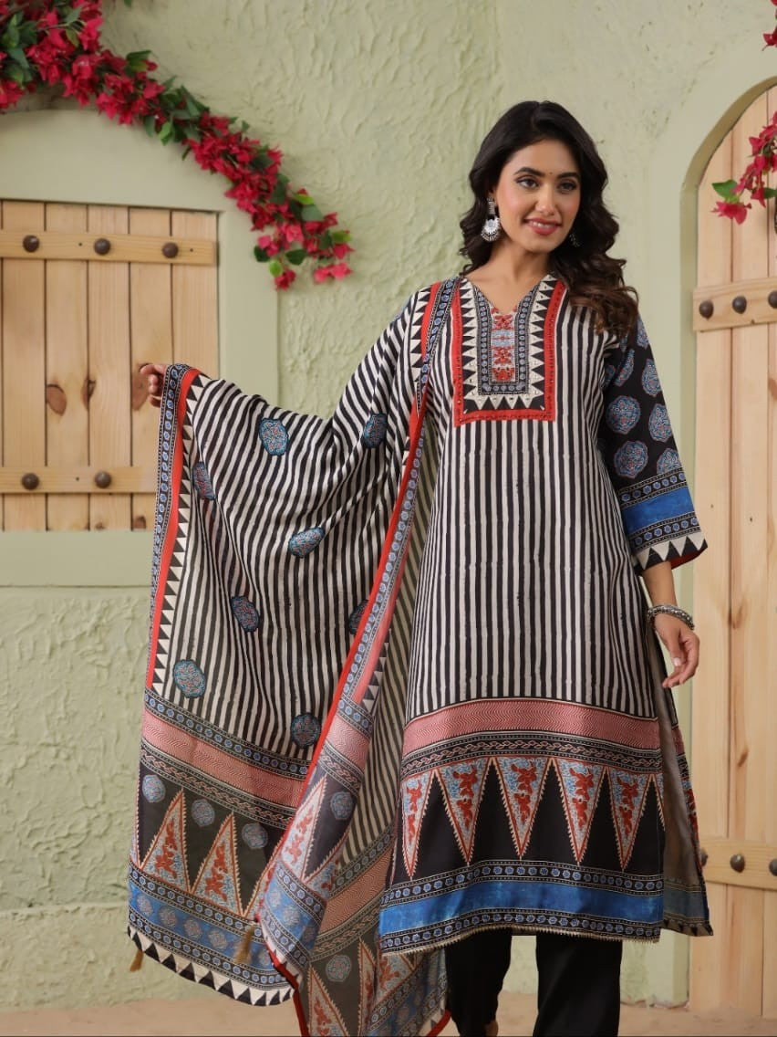 Elegant Pure Muslin Dress with Dupatta – Lightweight & Graceful Multi