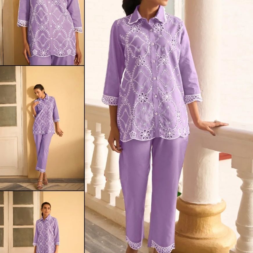 Elegant Pure Mul Cotton Co-ord Set – Breathable, Soft & Stylish (Purple)