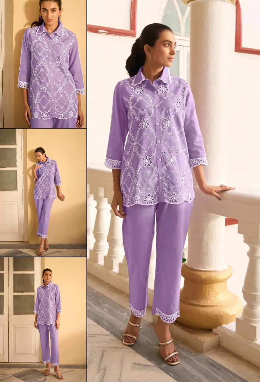 Elegant Pure Mul Cotton Co-ord Set – Breathable, Soft & Stylish (Purple)