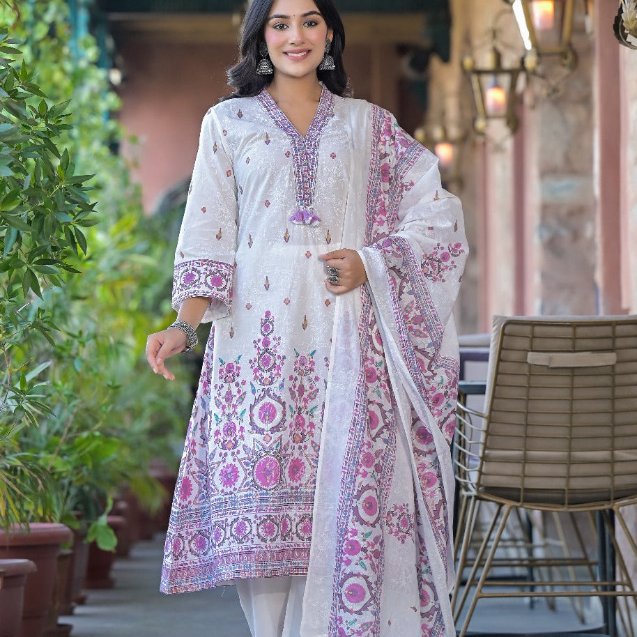 Elegant Pure Cotton Dress Set with Dupatta & Pant – Breathable & Stylish (Pink)