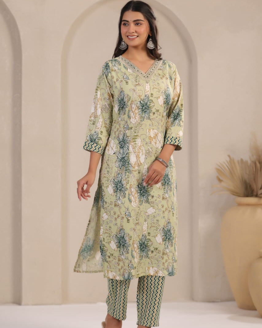 Elegant Pure Cotton Dress Set with Dupatta & Pant – Breathable & Stylish (Multi)