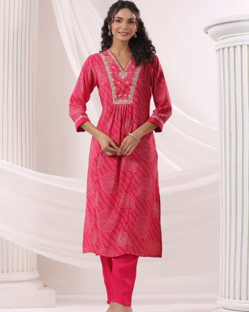 Elegant Pure Cotton Dress Set with Dupatta & Pant – Breathable & Stylish (Pink)