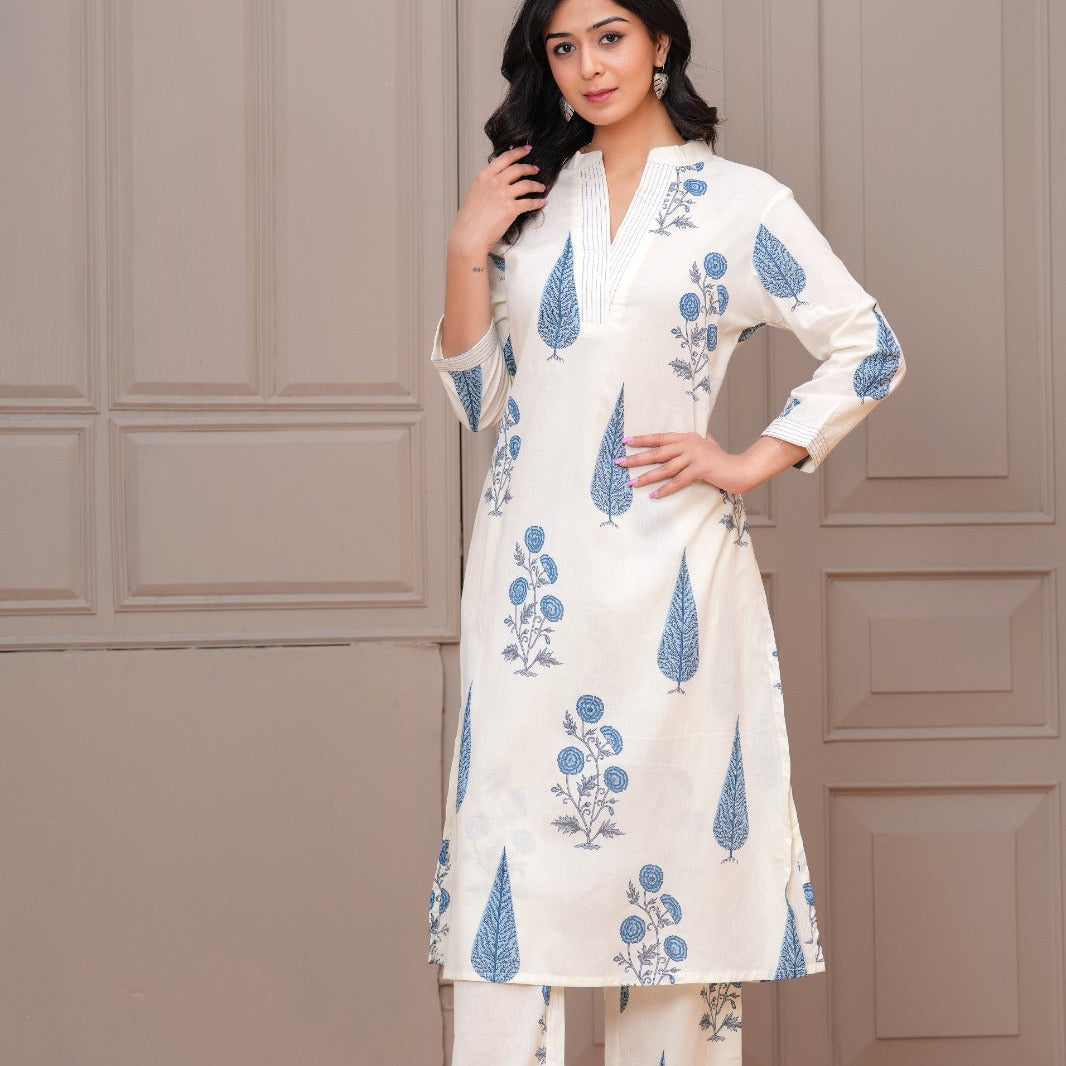 Elegant Pure Cotton Dress Set with Dupatta & Pant – Breathable & Stylish (White)