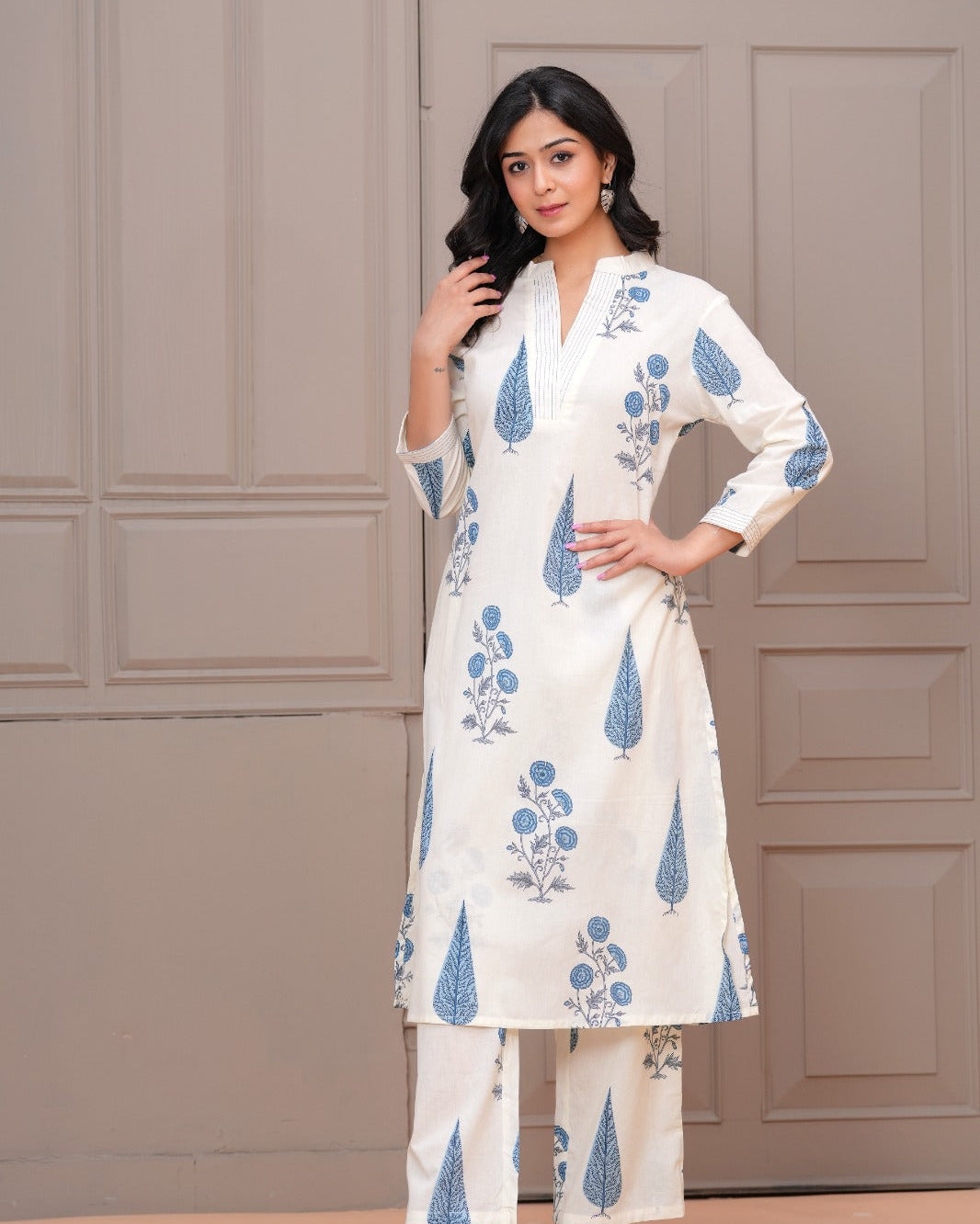 Elegant Pure Cotton Dress Set with Dupatta & Pant – Breathable & Stylish (White)