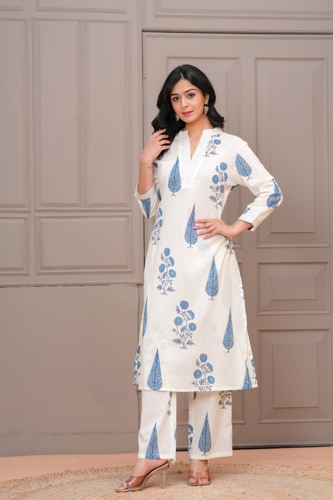 Elegant Pure Cotton Dress Set with Dupatta & Pant – Breathable & Stylish (White)