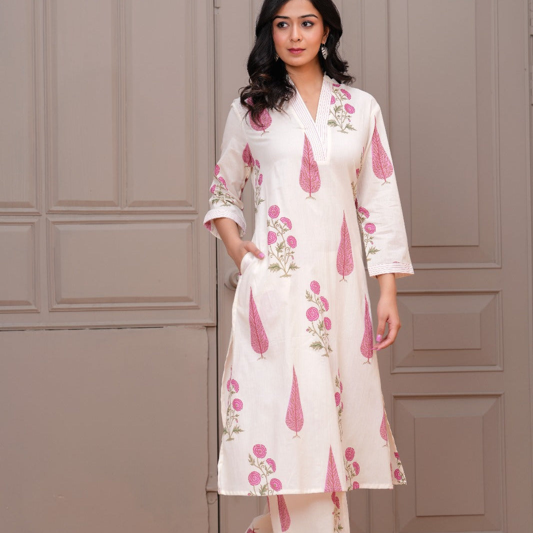 Elegant Pure Cotton Dress Set with Dupatta & Pant – Breathable & Stylish (White)