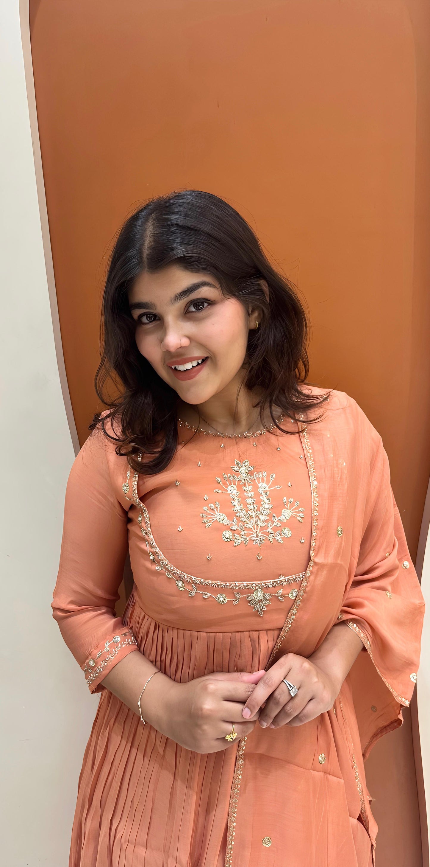 Graceful Mul Chanderi Handwork Dress (Orange)